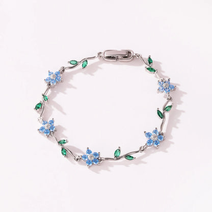 Elegant Multiple Color Flower Charm Zircon Branch Leaf Bracelet Dopamine Niche Sense 18K Gold Plated Women's Bangle Gifts