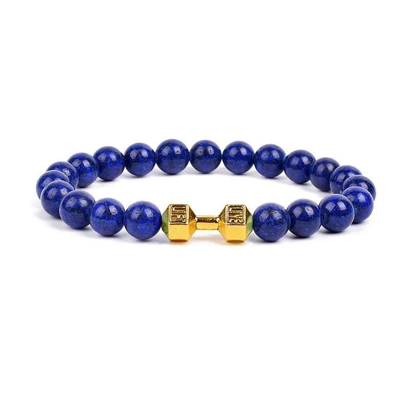 Dumbbells For Men Beads Bracelet Natural Black Volcanic Lava Stone Energy Barbell Fashion Bracelets Bangles Handmade Jewelry