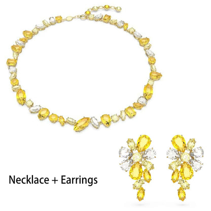 2026 Fine Jewelry Set Luxury Mixed Crystal Necklace Long Earrings Bracelet Ring for Women Romantic Gift