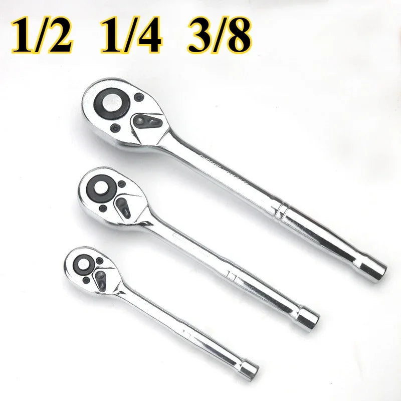 Ratchet Wrench, 1/4'' 3/8'' 1/2'' Drive 24-Tooth Reversible Socket Ratchet With Quick Release, Chrome Alloy , Fully Polished