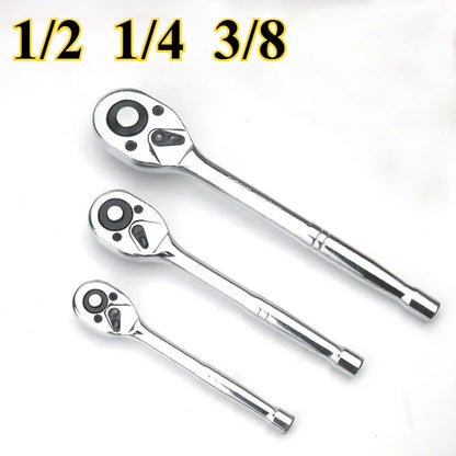 Ratchet Wrench, 1/4'' 3/8'' 1/2'' Drive 24-Tooth Reversible Socket Ratchet With Quick Release, Chrome Alloy , Fully Polished