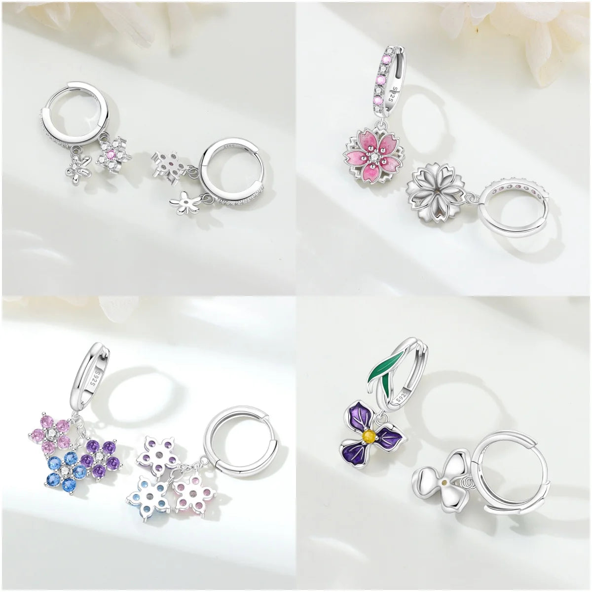 MISEFF S925 Sterling Silver Earrings Multiple Styles Exquisite Flower Earrings Original Fashion Jewelry Birthday Gift For Women