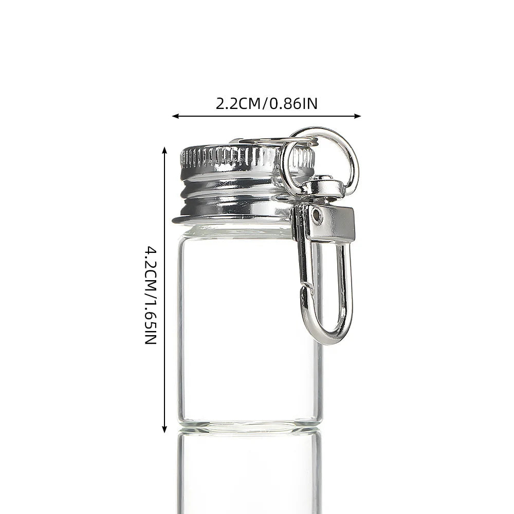 10ml Storage Bottle with Love Keychain Mini Transparent Glass Bottles Aluminium Cap Empty Sample Jars Liquid Containers
