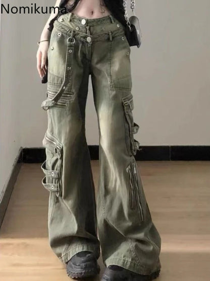 Vintage Cargo Pants for Women Streetwear Harajuku Y2k Jeans 2025 New Bottoms Pantalon Femme Casual Fashion Loose Denim Trousers