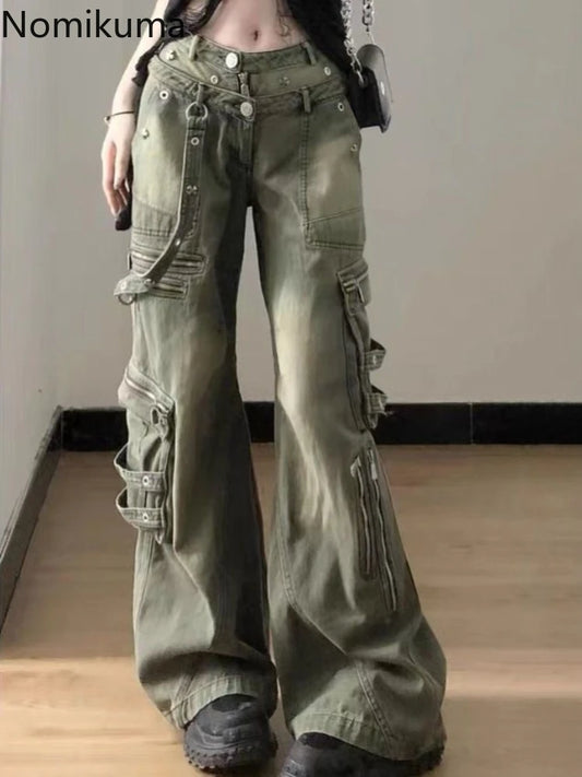 Vintage Cargo Pants for Women Streetwear Harajuku Y2k Jeans 2025 New Bottoms Pantalon Femme Casual Fashion Loose Denim Trousers