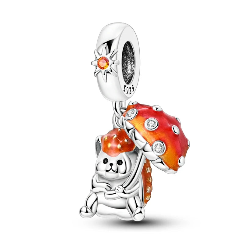 Colorful 925 Sterling Silver Mushroom Rabbit Beads & Toucan Dangle Charm Fits Bracelet Boutique Beautiful Pendant Gifts