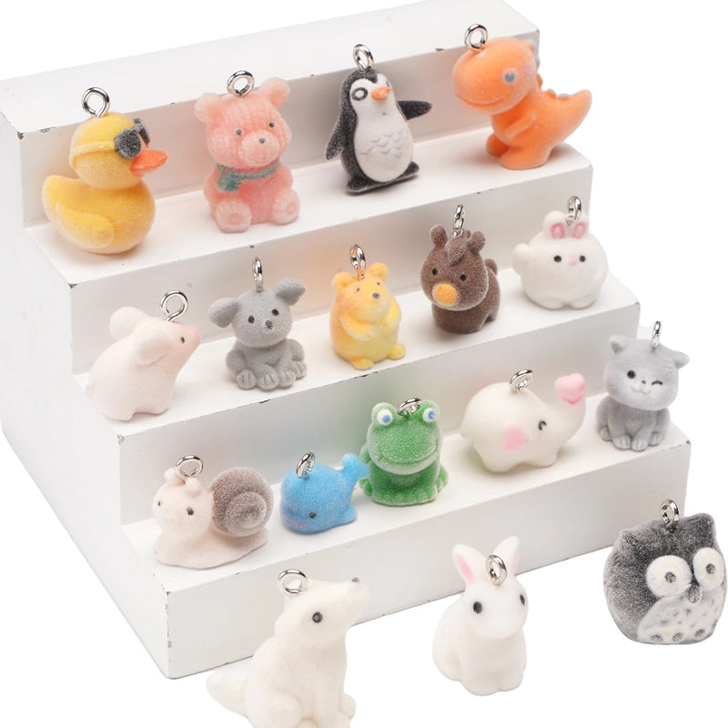 1Pcs 3D Flocking Resin Charms Cartoon Animal Pendant for Necklace Earrings Keychain Making DIY Jewelry Accessories Wholesale
