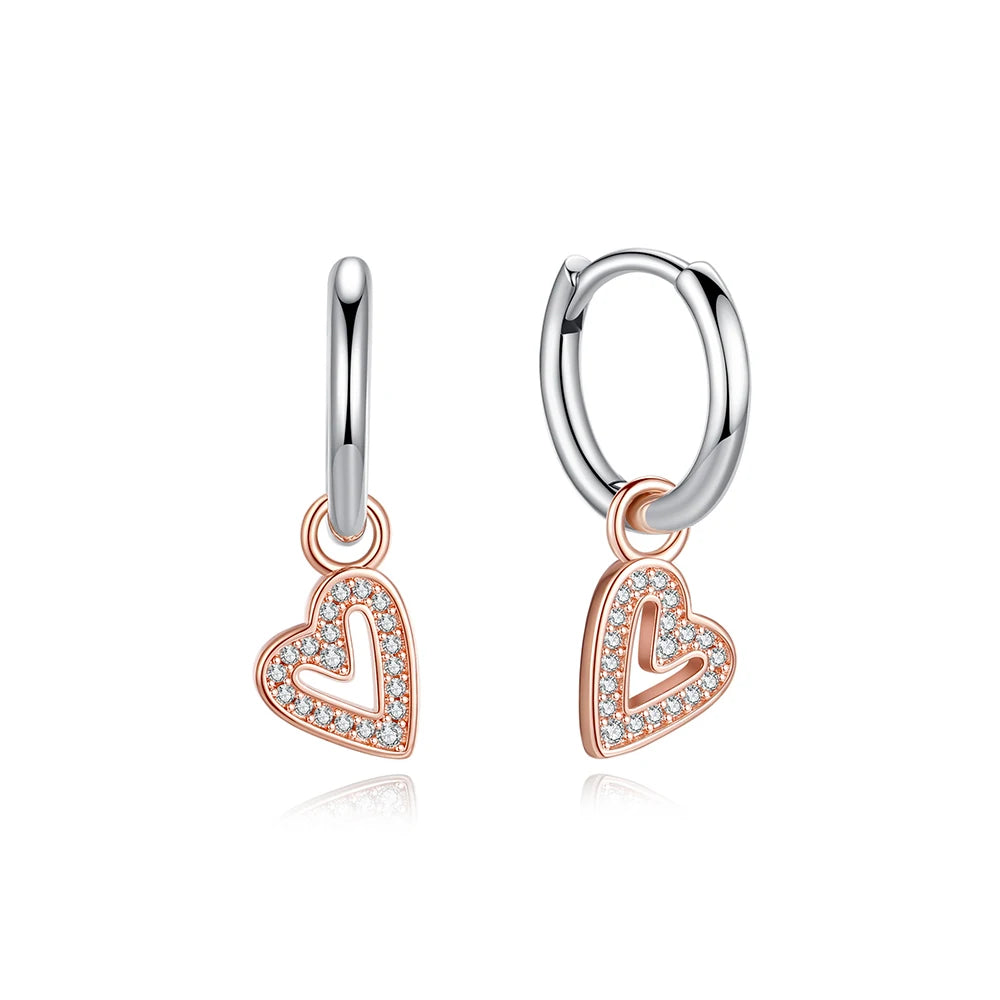New 2026 Original 925 Sterling Silver Earrings For Women Piercing Hoop Love Heart Earings Rose Gold Wedding Gift Luxury Jewelry