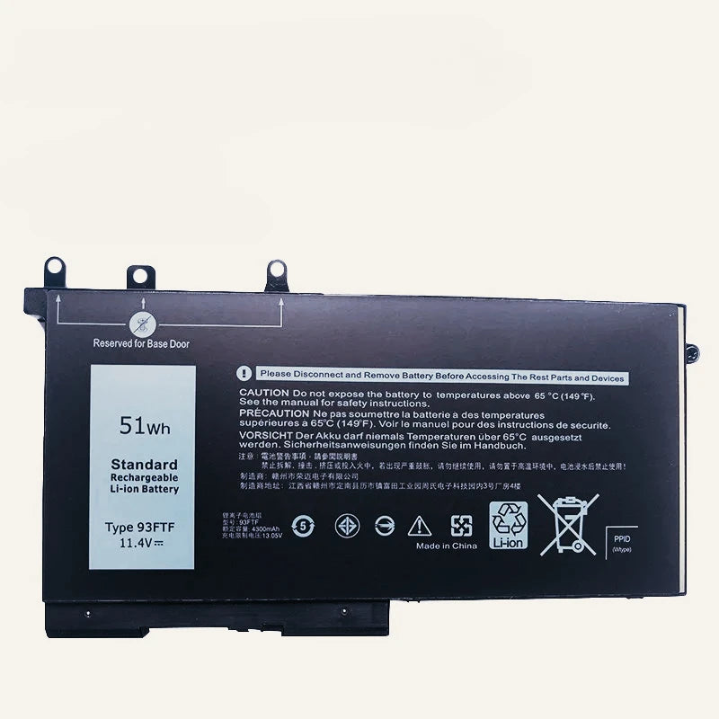Laptop Battery 93FTF 11.4V 51Wh for DELL Latitude 5280 5480 5580 E5280 E5580 E5590 E5480 E5290 E5490 Series 83XPC 4YFVG 3DDDG
