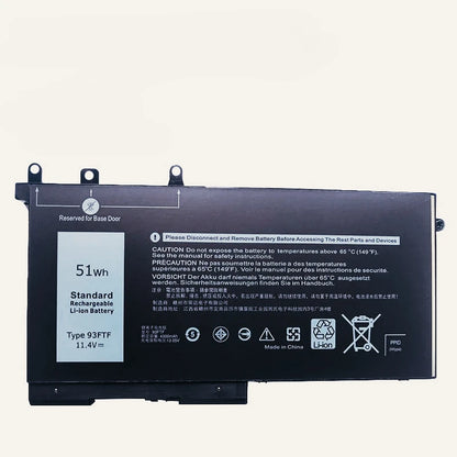 Laptop Battery 93FTF 11.4V 51Wh for DELL Latitude 5280 5480 5580 E5280 E5580 E5590 E5480 E5290 E5490 Series 83XPC 4YFVG 3DDDG