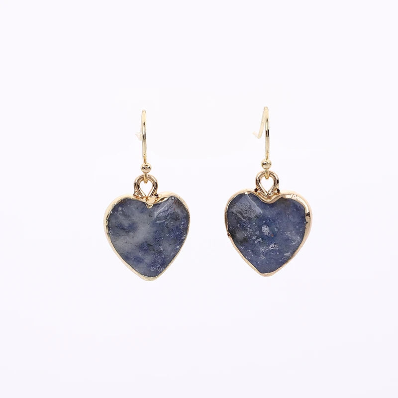 Peach Heart Earrings Natural Stone Earrings Women's Heart Gold Plated Edging Jade Earrings Gifts