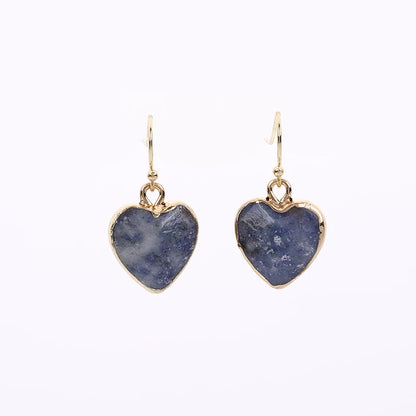 Peach Heart Earrings Natural Stone Earrings Women's Heart Gold Plated Edging Jade Earrings Gifts