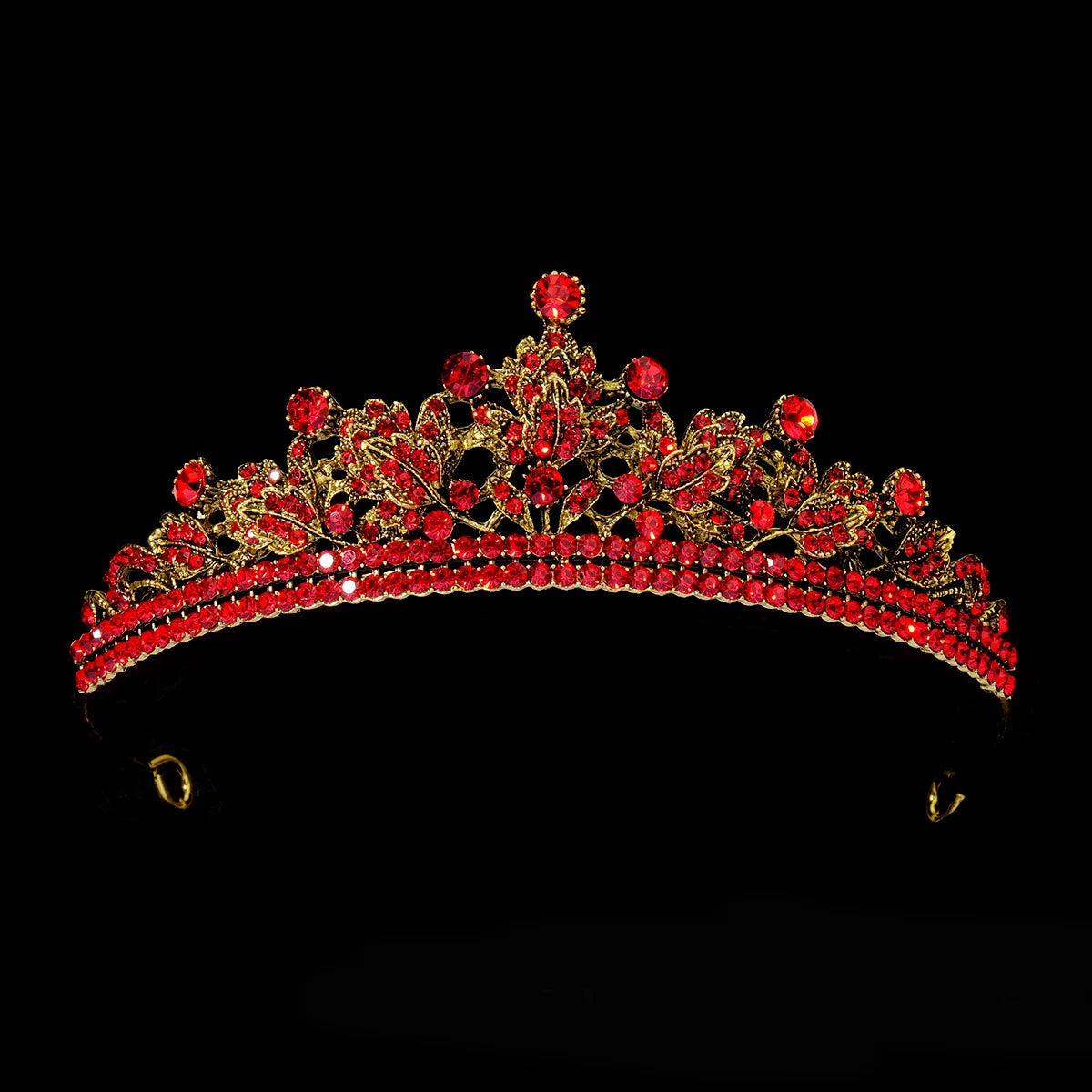 Luxury Red Rhinestone Bridal Tiara Headband Baroque Crystal Grand Crown For Women Banquet Jewelry Hair Accessories