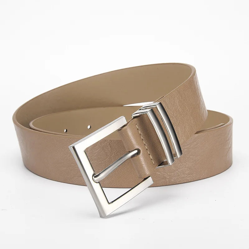 Silver Pin Buckle Black Pu Women's Belt Simple Design Jeans Accessories Girdle Goth Retro Leopard Print Leather Waistband