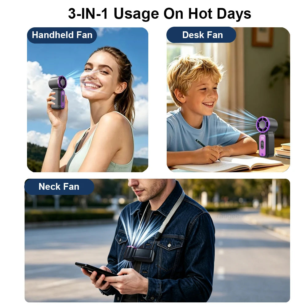 Portable Handheld Fan Mini Outdoor Pocket Fan Ultra Small Personal Hand Fan Pocket Size Neck Hanging Fan With Digital Disply