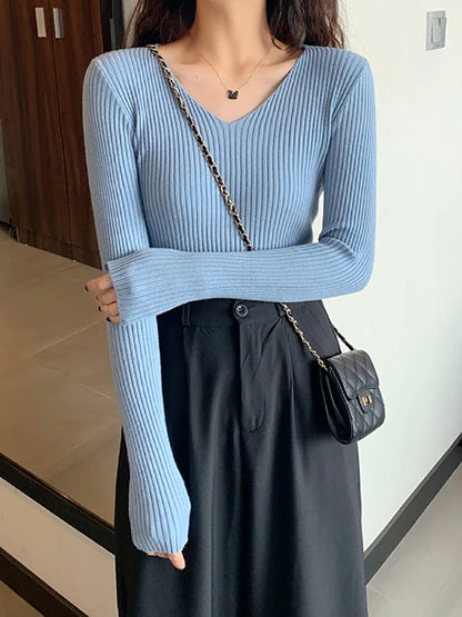 2026 Basic B-neck Solid Autumn Winter Pullover Women Female Knitted Ribbed Sweater Slim Long Sleeve Badycon High Quality Sweater