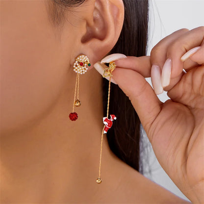 Christmas Asymmetrical Santa Claus Long Tassel Earrings for Women Elegant Snowflake Xmas Tree Elk Earrings Party Jewelry Gifts