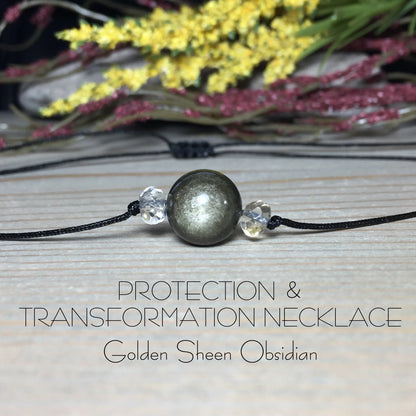 Golden Obsidian Necklace, Obsidian Necklace, Protection Necklace, Transformation Necklace,Wealth Necklace,for man or woman.1pc