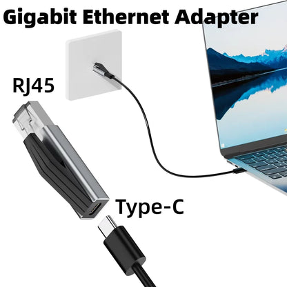 USB-C Female to RJ45 Male Gigabit Ethernet Adapter 1Gbps Portable Network Card for Laptops Macbook Pro Switch Router