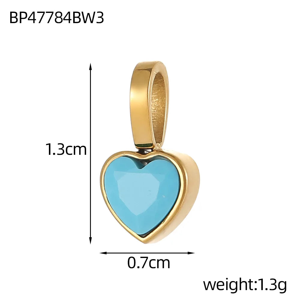 Classic Love Heart Square Zircon 12 Birthstone Pendant DIY Pendant Stainless Steel Waterproof Geometric Jewelry Birthday Gift