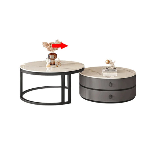 Round edge rock slab coffee table Hakka simple modern small apartment light luxury household small tea table