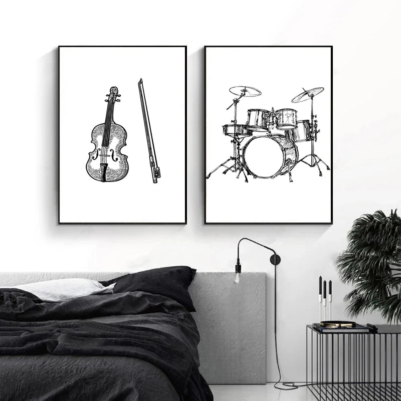 Canvas Painting Modern Minimalist Piano Violin Drum Kit Musical Instrument Print Wall For Piano Room Home Decor Wall Decor
