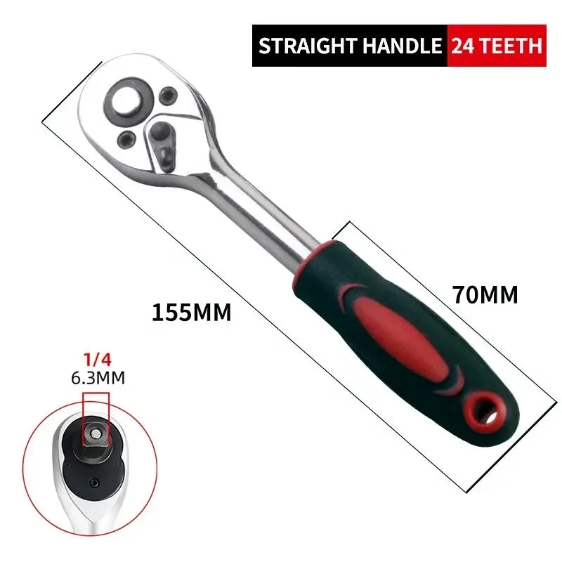 24 Teeth 1/4" 3/8" Inch Torque and Ratchet Wrench Quick-release Reversible Professional Heavy Duty Ratchet Hand Tools Car Tools