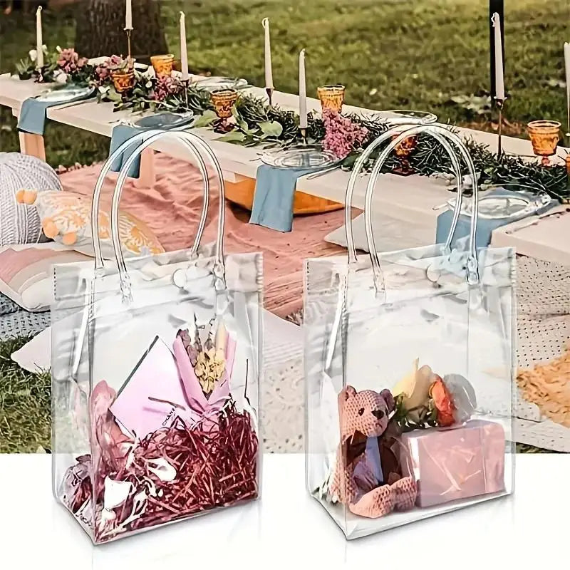 10/20Pcs Transparent Gift Bag with Handle Wedding Birthday Party Candy Gift Packaging Reusable Tote Bag Christmas Baby Shower
