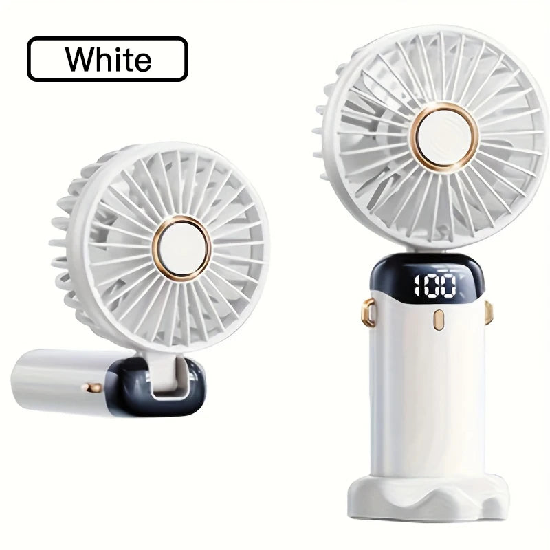Portable Mini Fan With 5 Speeds LED USB Rechargeable Charging Small Foldable Battery Fans Handheld Desk Bedroom Indoor Outdoor