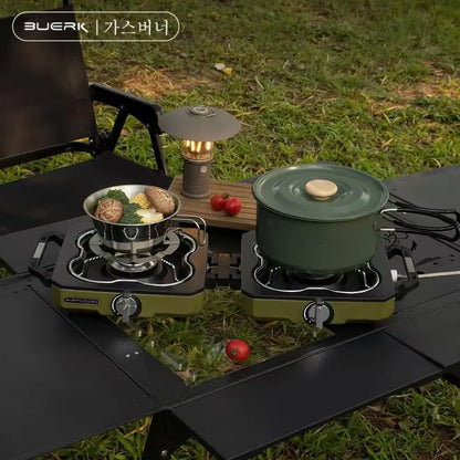 BUERK Camping Stove Double Burner Portable High Firepower Folding Camp Gas Burner Outdoor Bbq Cooking Set Picnic Gas Stove New
