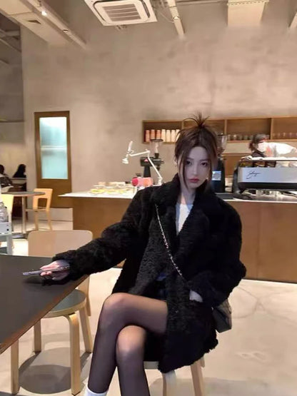 Autumn Faux Lambs Women Coats Y2K Winter Plush Thick Warm A Button Casual Jacket Korean Streetwear All Match Hairy Outerwear