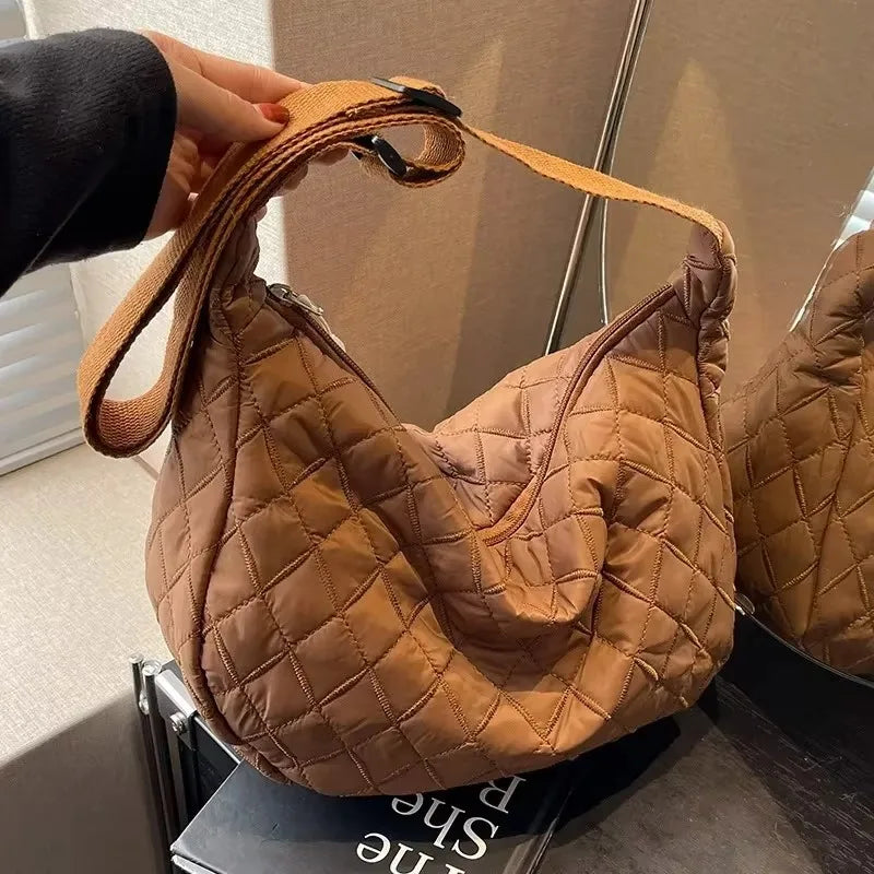 Women's Vintage Nylon Shoulder Underarm Bag Female Casual Waterproof Crossbody Hobo Bags for Lady Quilted Large Capacity Handbag