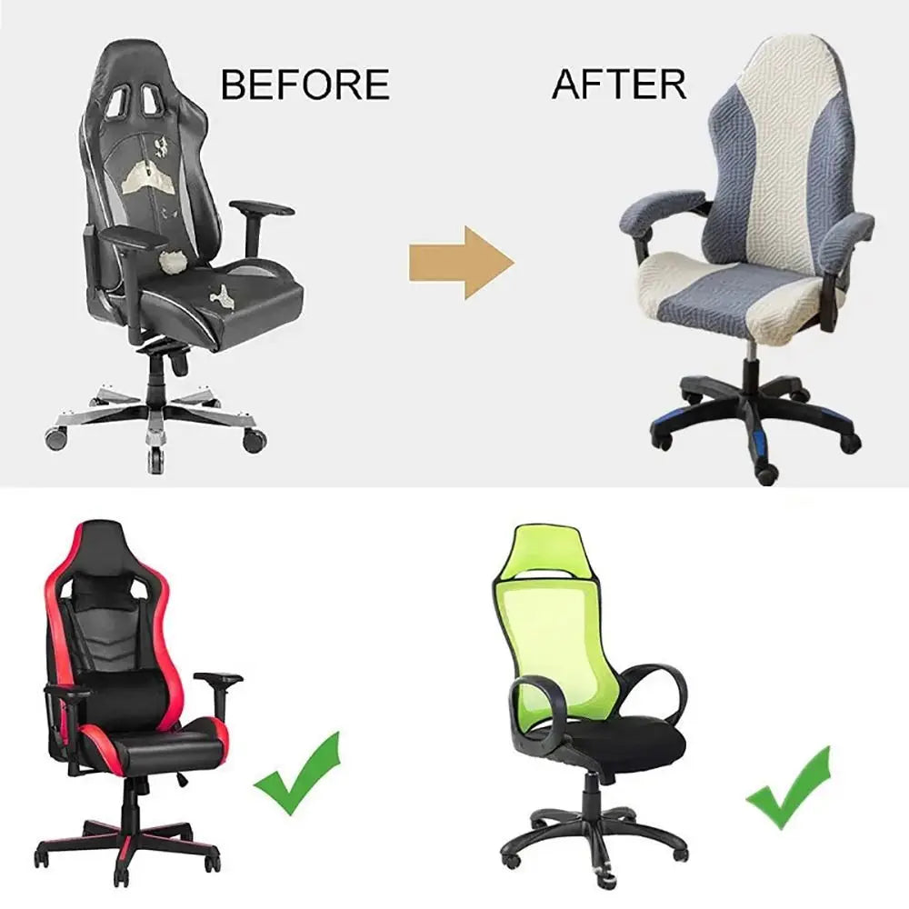 Office Computer Chair Cover Spliced Color Patchwork Elastic Fleece Jacquard Stretch Gaming Chair Cover With Armrest Cover
