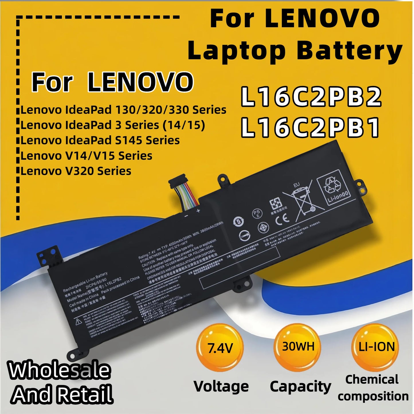 FRLESUI Battery L16L2PB1 L16L2PB2 L16L2PB3 L16M2PB1 L16M2PB2 For LENVOV IdeaPad 130 320 330 Series V14 V15 V320 Series IdeaPad 3