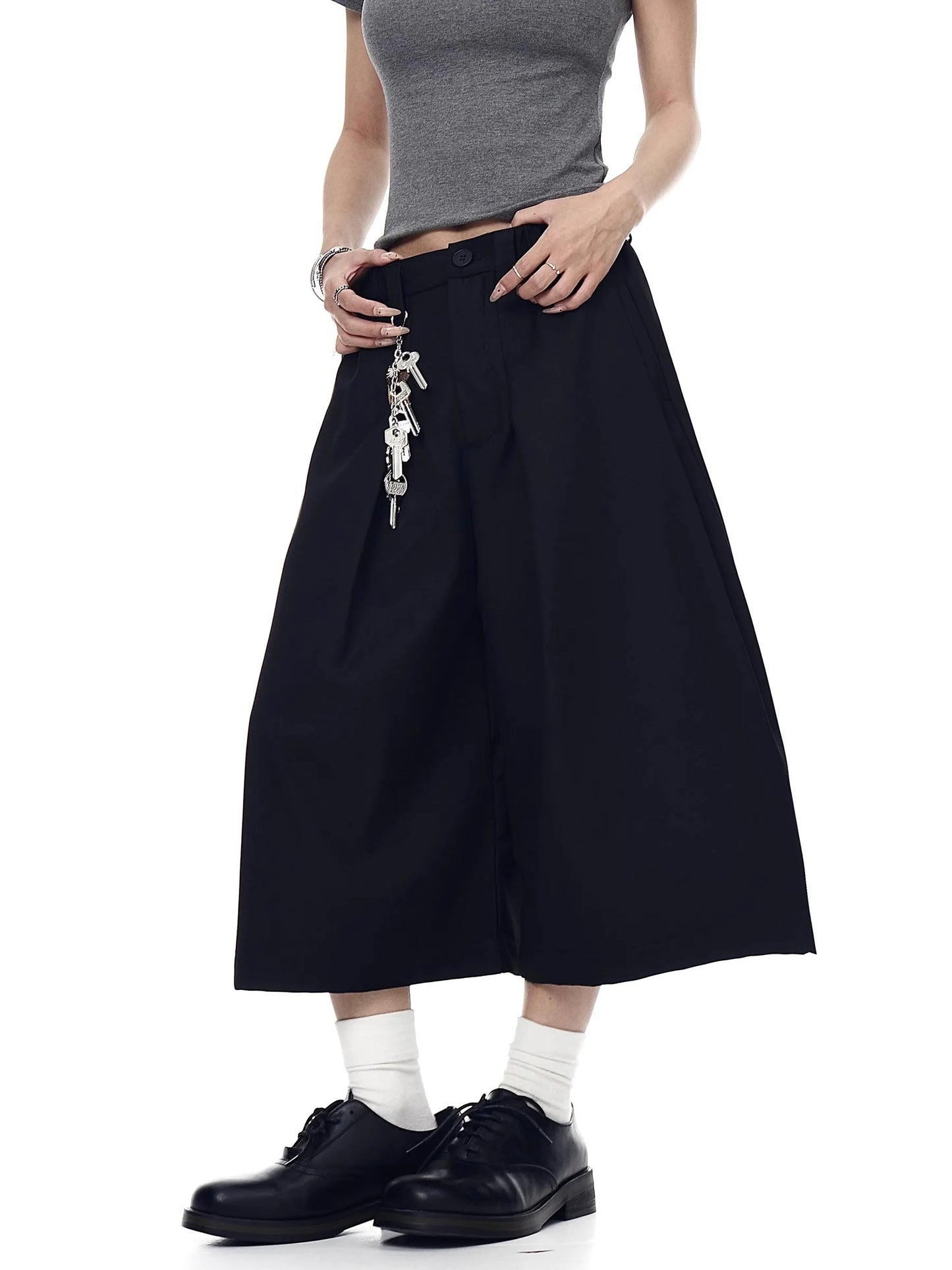Mauroicardi Spring Summer Baggy Casual Black Grey Wide Leg Shorts for Men Elastic Waist Loose Calf-Length Pants Clothes 2025