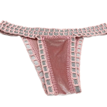 Women Green Velvet Bikini Set Sexy Handmade Crochet Black Swimwear Girls Pink Swiming Beachwear Triangle Bathing Suit Swimsuit