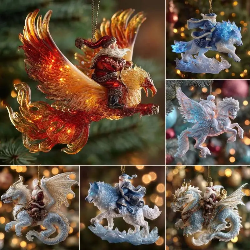 Flat 2D Animal-themed Xmas Decorations, Seasonal Acrylic Hanging Pendants for Tree