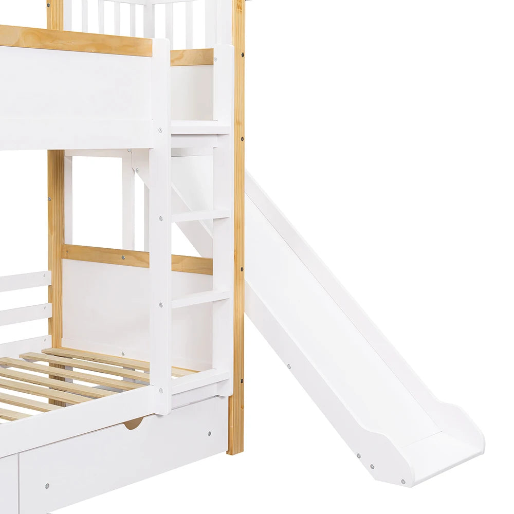 KOMHTOM Children's bunk bed with 2 drawers (with wheels), children's slide, 90x200cm