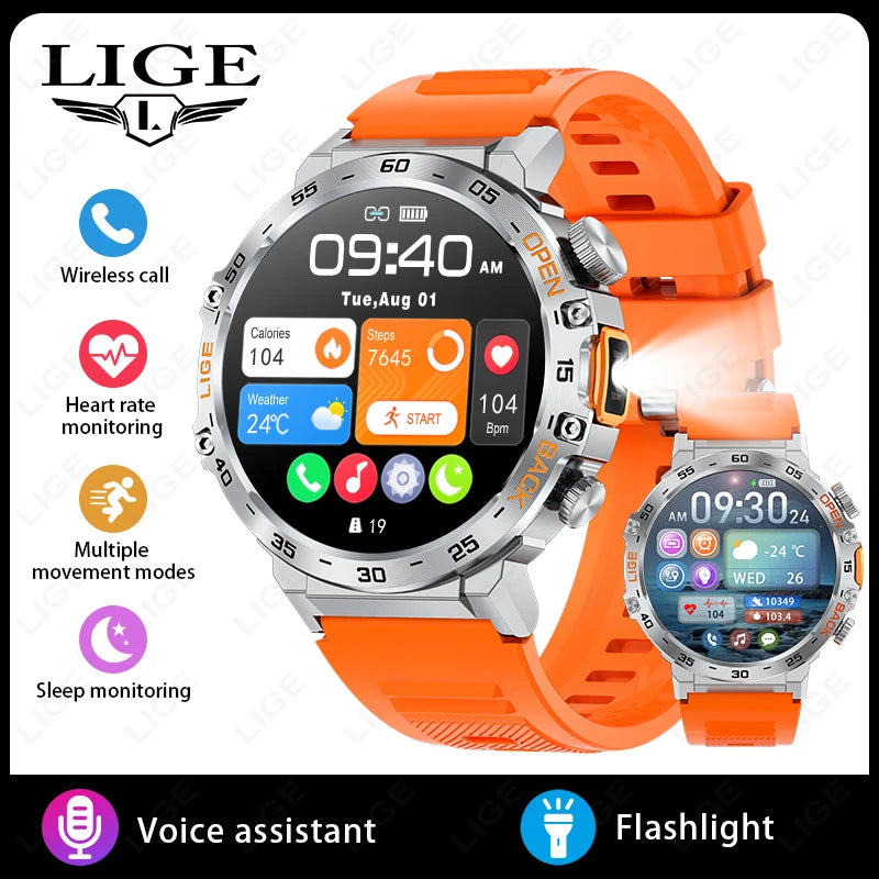 2025 Smart Watch Men 360*360 AMOLED HD Screen Waterproof Sports Fitness Watches Flashlight New Men Smartwatch For Andrio IOS