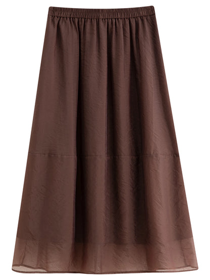 DUSHU 2025 Summer Women's High Waist Sheer Chiffon Skirt - A-Line Flowy Boho Skirt with Flattering Slimming Silhouette