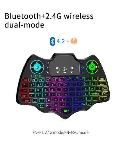 MRSVI V18 Mini-Funktastatur 2,4 GHz BT Touch 7-farbige Hintergrundbeleuchtung Französisch Spanisch Russisch Air Mouse Tastatur Geschenk für Android TV Box