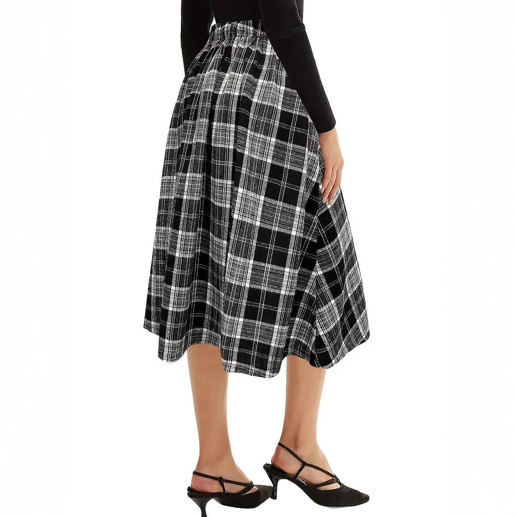 Plaid Women Maxi Skirt Vintage Summer High Waist A Line Victorian Long Skirt Steampunk Gothic Ruffled Hem Pleated Party Skirts