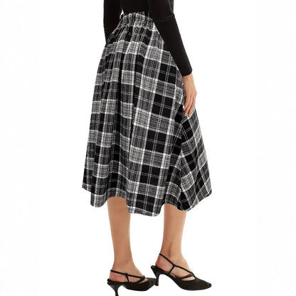Plaid Women Maxi Skirt Vintage Summer High Waist A Line Victorian Long Skirt Steampunk Gothic Ruffled Hem Pleated Party Skirts