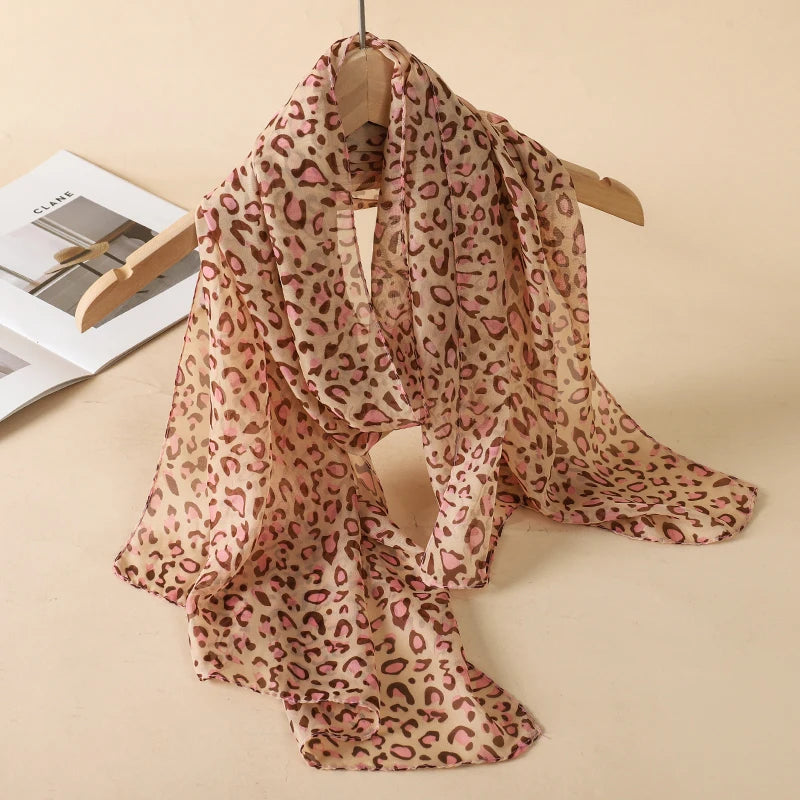 1pc Women Chiffon Classic Leopard Print Scarf Fashionable Comfortable Breathable Shawl Lightweight Headscarf Muslim HIjab Wraps