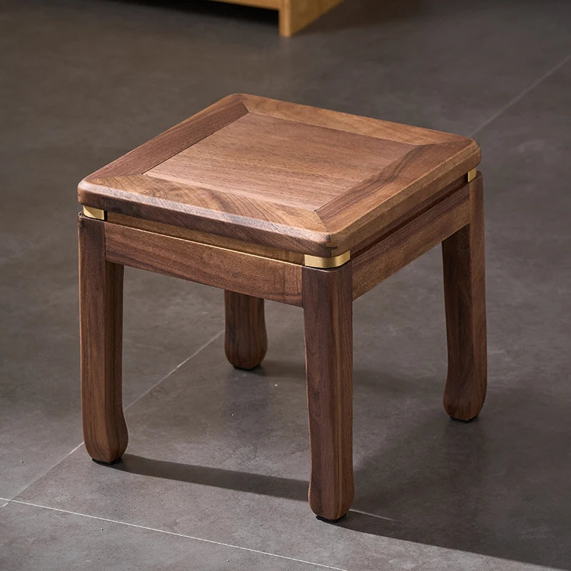 Solid Walnut Wood Small Square Footstool Minimalist Step Stool for Kids Entryway Shoe Bench Home Living Room Decor