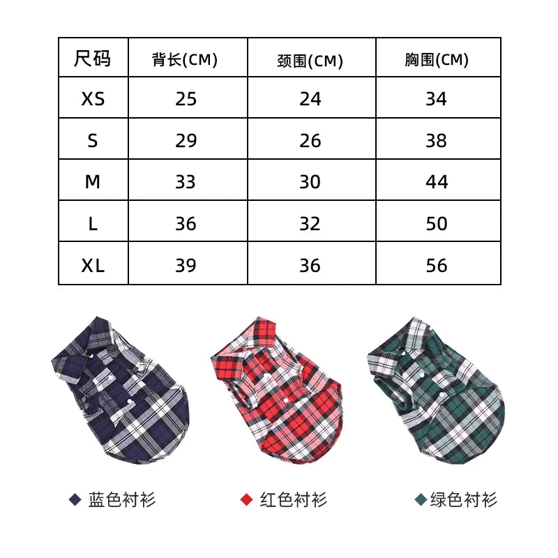 British Style Dog Clothes Summer Pet Plaid Shirt Lapel Coat Cat Jacket Clothes Costume Puppy Kitten Top Apparel