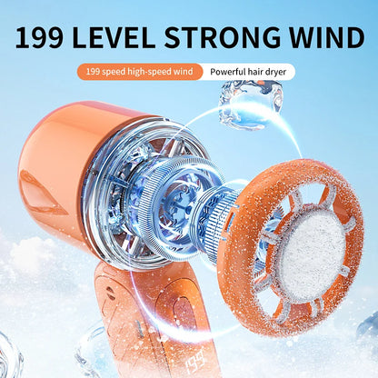 Portable Handheld Fan 199 Speeds ICE Cooling Trendy Personal Fan with Detachable Base Phone Stand Neck Lanyard for Travel