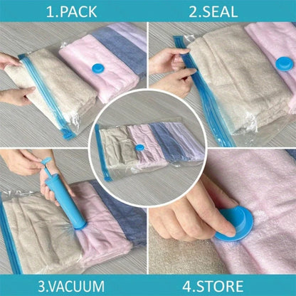 2/3/7 Pcs Vacuum Storage Bags for Clothes/Duvets, Heavy Duty with Hand Pump, Space Saver, Airtight, Reusable, Travel, Packing Cu