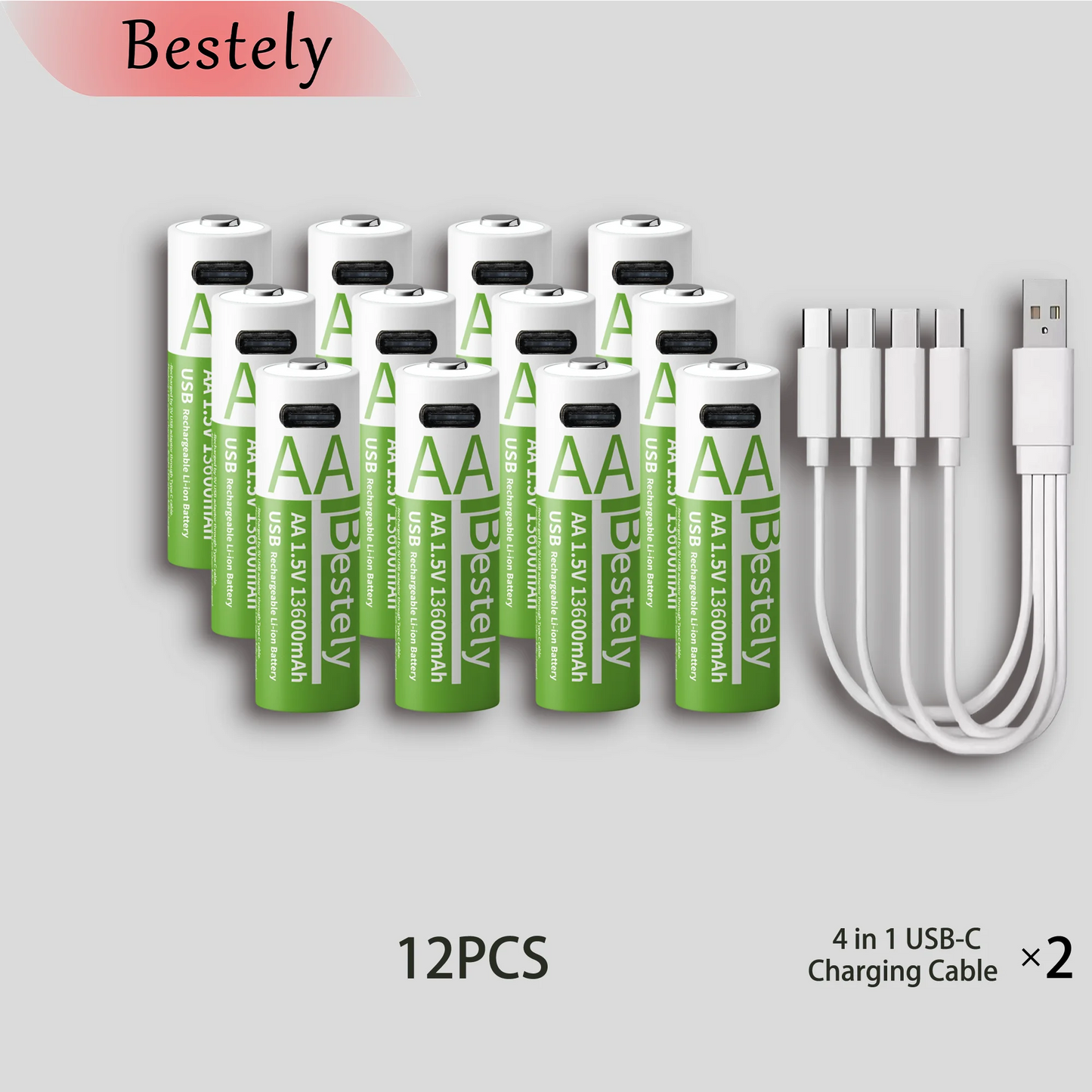 New 1.5V AA 13600mAh Rechargeable Lithium Battery Fast Charging Li-ion Akku High Capacity Batteries with USB-C Cables for Free