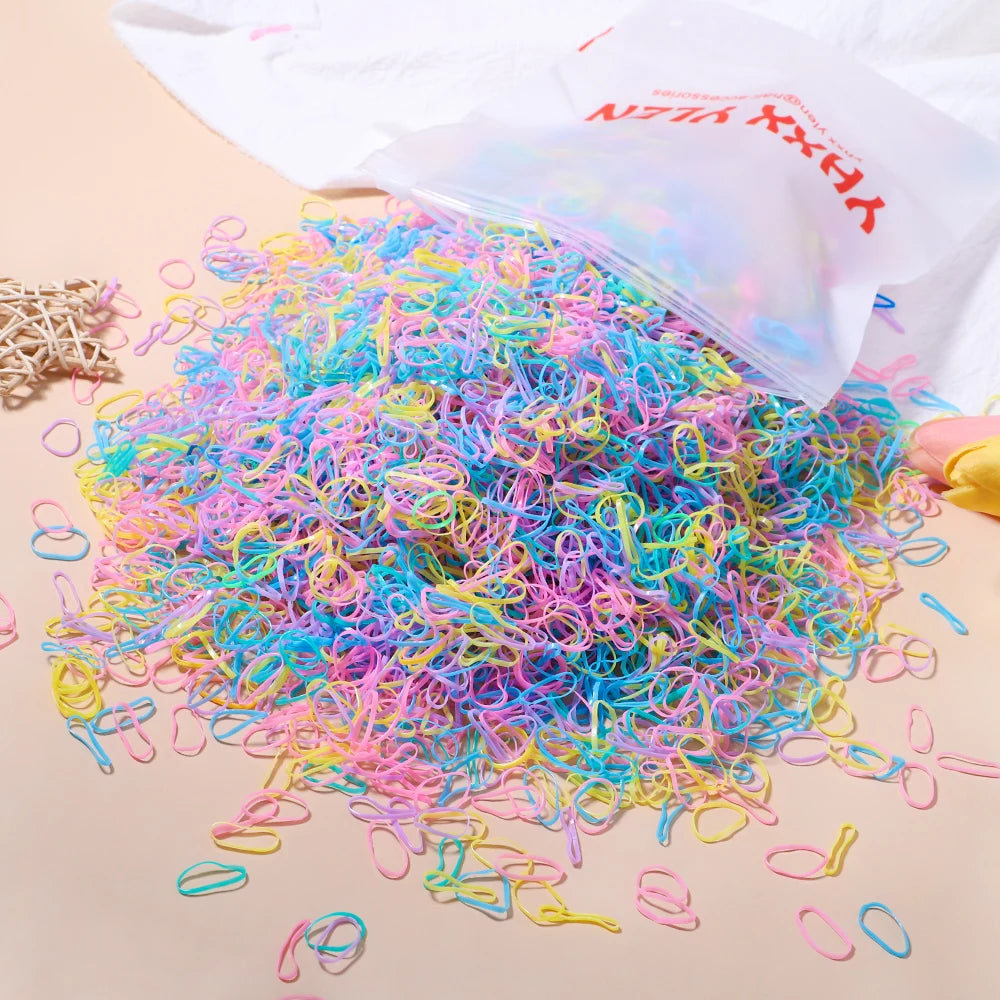 500/1000/2000 Stück bunte Einweg-Haargummis für Mädchen, Haarbänder, Haargummis, Haaraccessoires für Kinder
